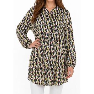 FLAX Artsy Tunic Blouse Oversized Thick  Modern Tribal Inspired‎ Print SZ Medium